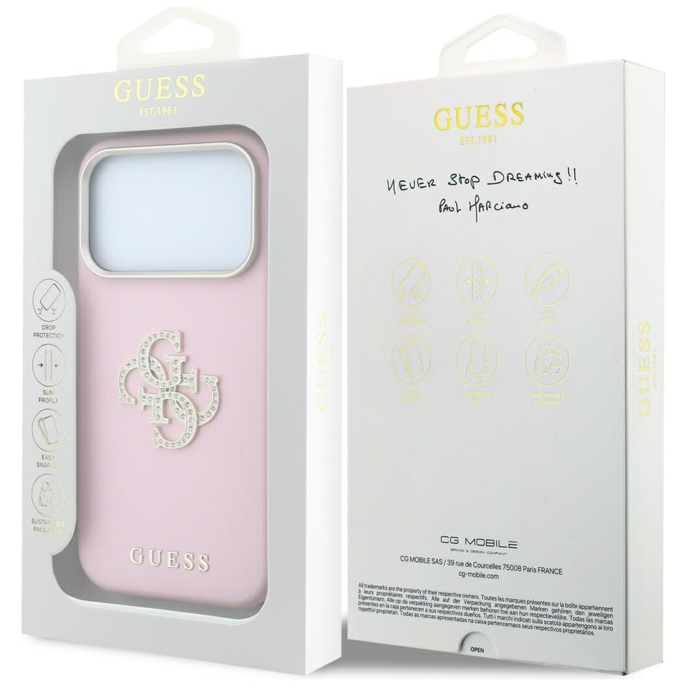 Guess Smooth & Big Strass Logo-etui til iPhone 18 Pro Max / 17 Pro Max – lyserød