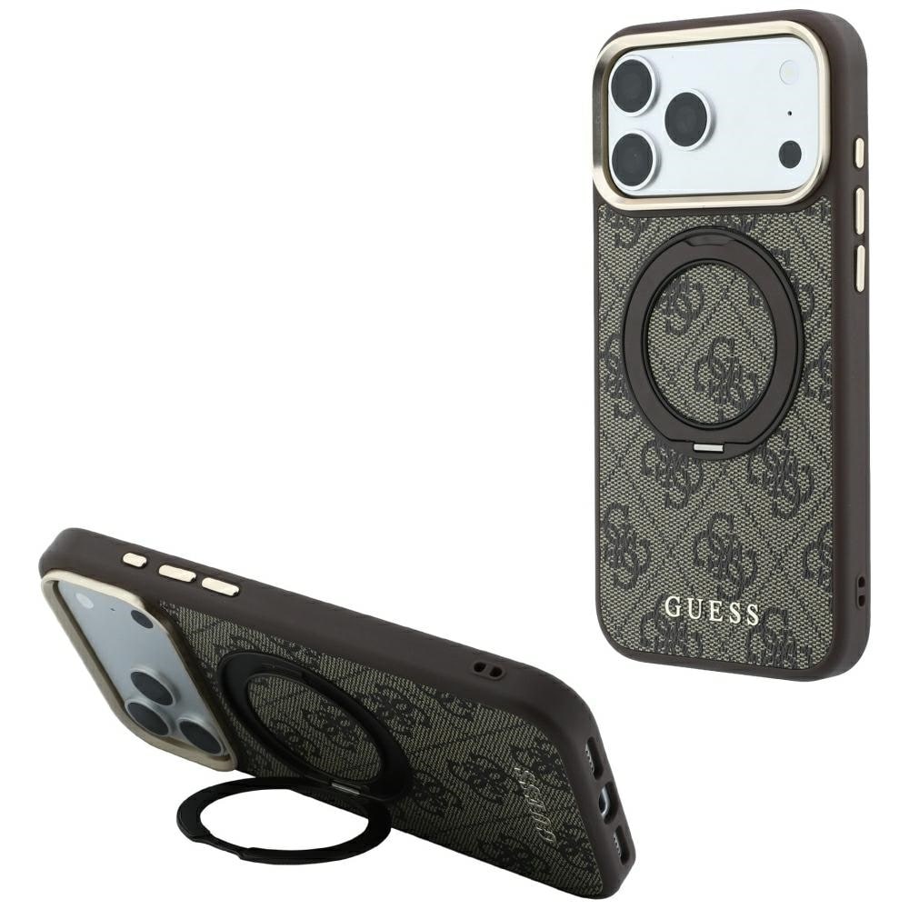Guess Ring Stand 360 4G Classic Logo MagSafe-fodral för iPhone 18 Pro / 17 Pro – Brunt