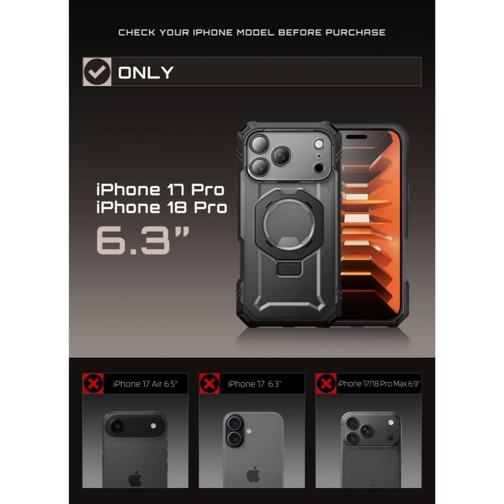 Supcase Grip Pro Mag MagSafe-etui til iPhone 18 Pro / 17 Pro – Sort