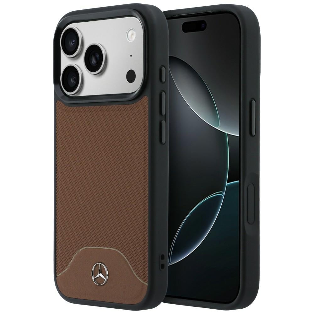 Mercedes-etui i læder med trælook og Curve MagSafe til iPhone 17 Pro Max – brun