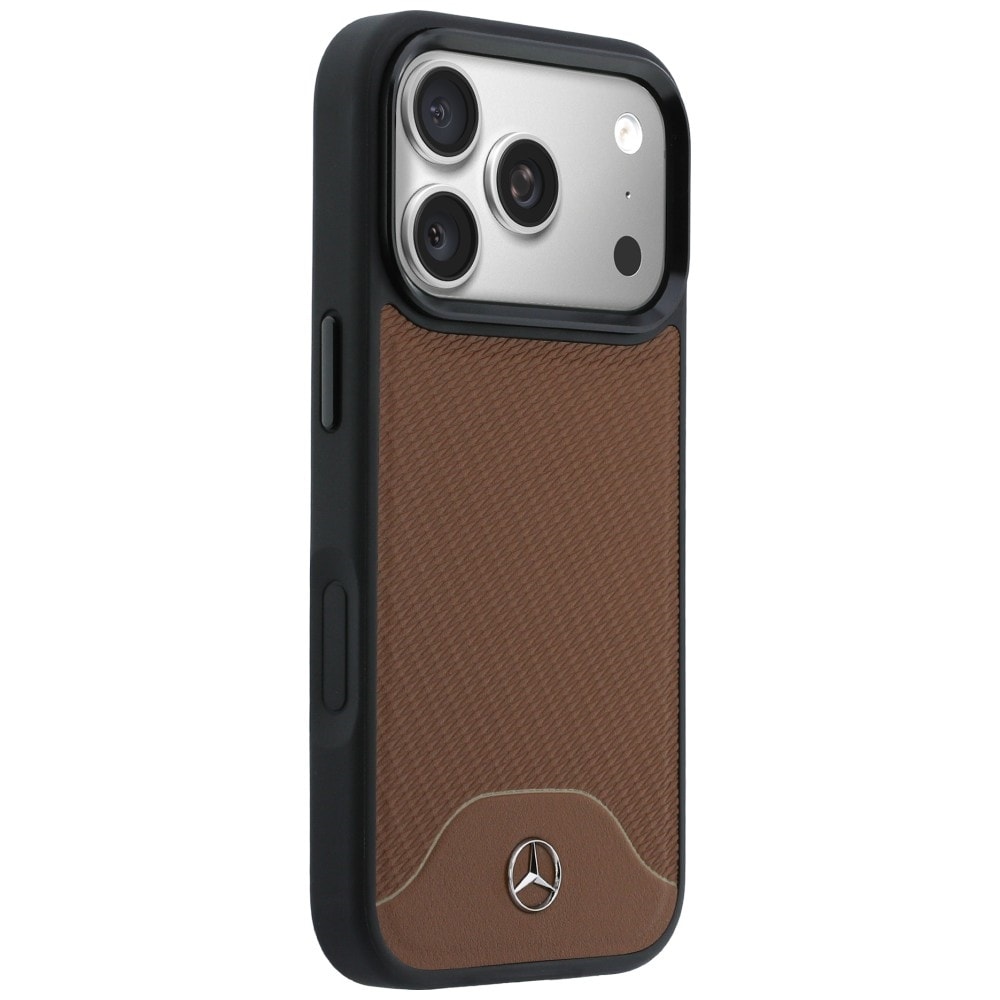 Mercedes-etui i læder med trælook og Curve MagSafe til iPhone 17 Pro Max – brun