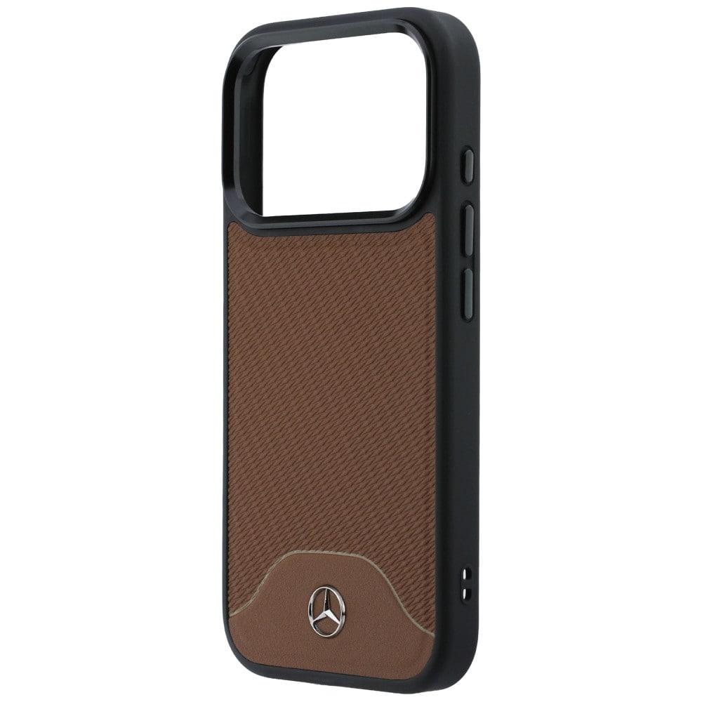 Mercedes-etui i læder med trælook og Curve MagSafe til iPhone 17 Pro Max – brun