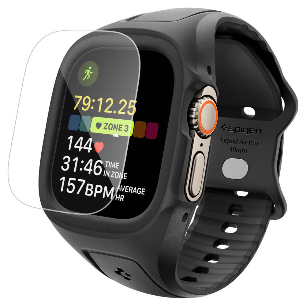 Spigen Liquid Air Pro-fodral med rem + 9H härdat glas för Apple Watch Ultra 49 mm – Svart