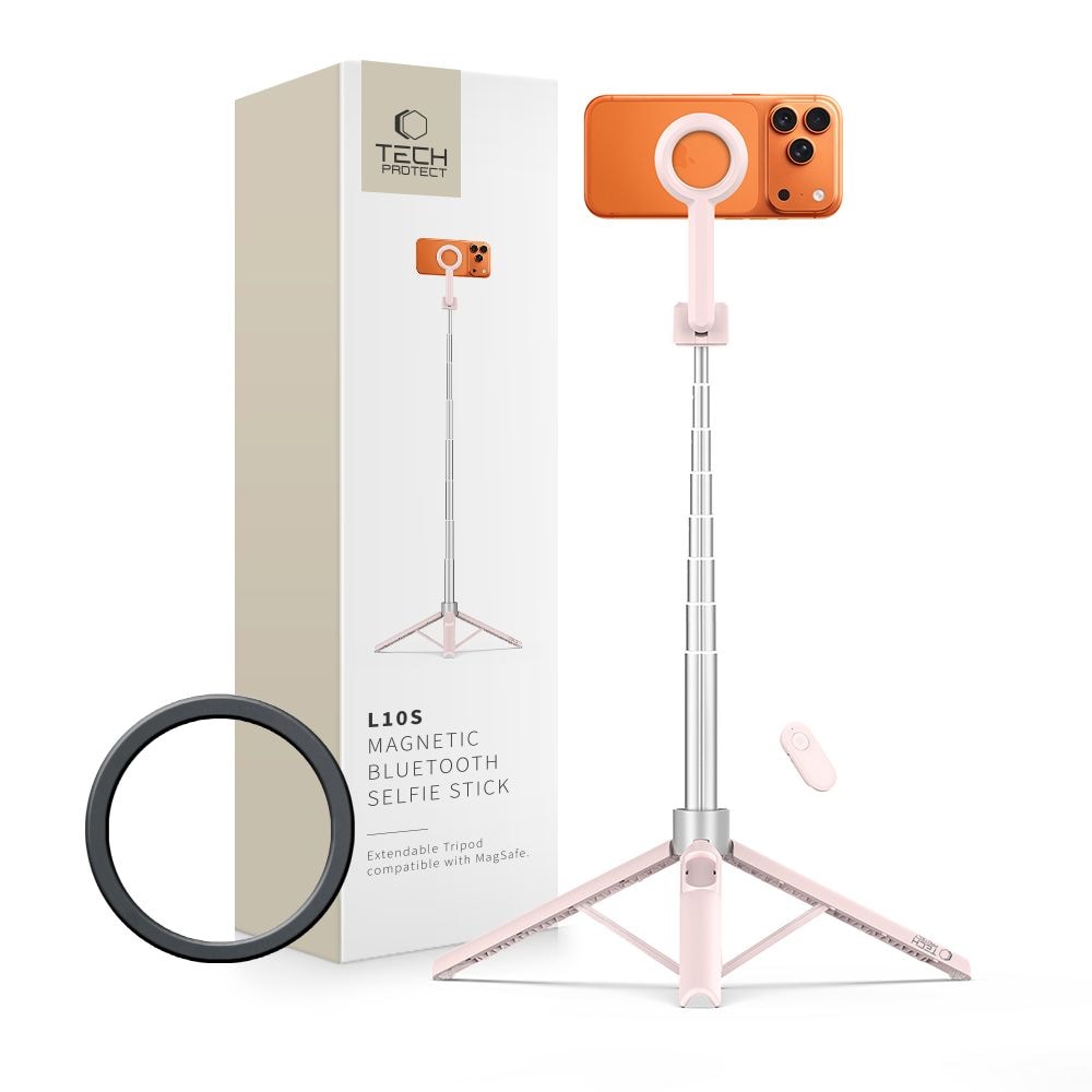 Tech-Protect L10S Bluetooth-selfiepinne – rosa-grå