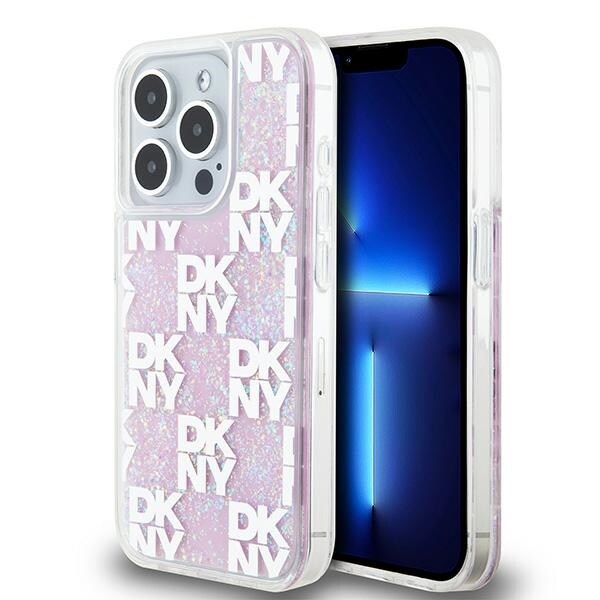 DKNY Liquid Glitter Multilogo-skal till iPhone 15 Pro – Rosa