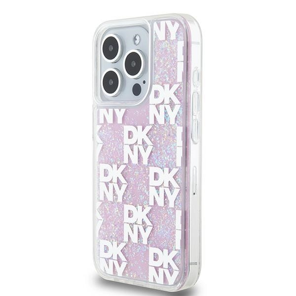 DKNY Liquid Glitter Multilogo iPhone 15 Pro-etui – lyserød