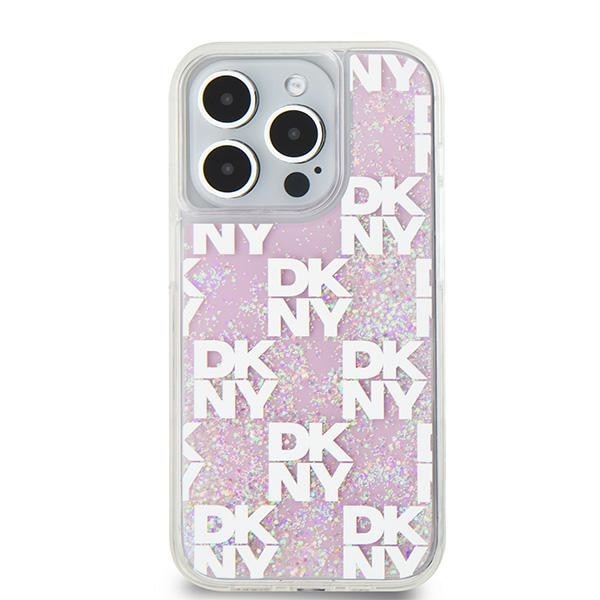 DKNY Liquid Glitter Multilogo iPhone 15 Pro-etui – lyserød