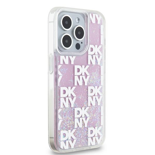 DKNY Liquid Glitter Multilogo iPhone 15 Pro-etui – lyserød