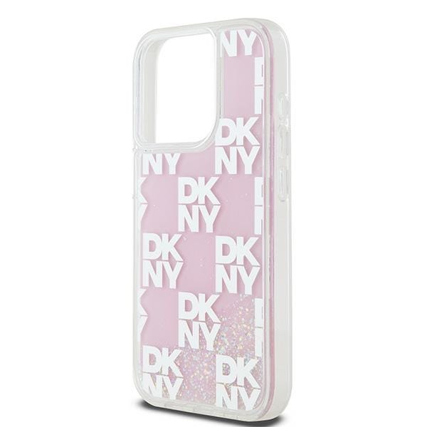 DKNY Liquid Glitter Multilogo iPhone 15 Pro-etui – lyserød