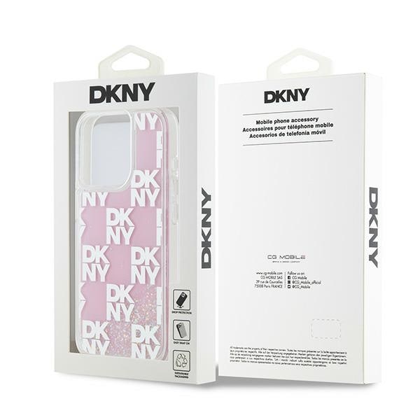 DKNY Liquid Glitter Multilogo iPhone 15 Pro-etui – lyserød