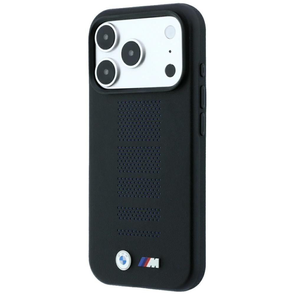 BMW M Blue Perfo Metal Logo MagSafe-etui til iPhone 18 Pro / 17 Pro – Sort