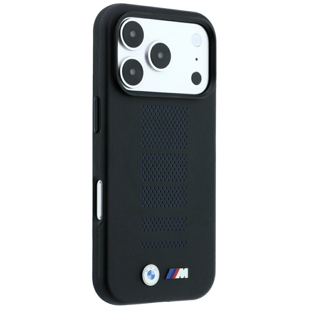 BMW M Blue Perfo Metal Logo MagSafe-etui til iPhone 18 Pro / 17 Pro – Sort