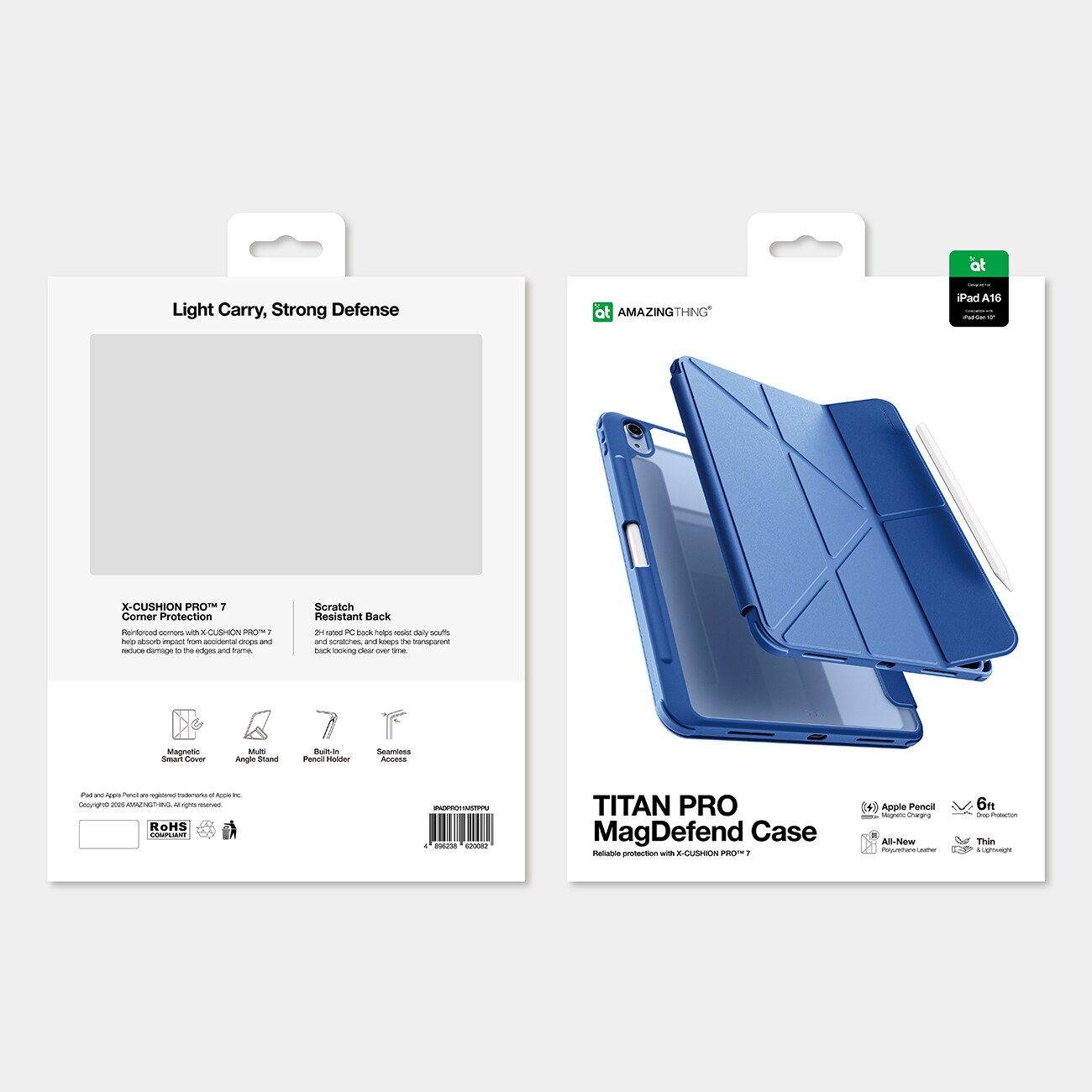 AmazingThing Titan Pro-etui til iPad A16 11" med 720° drejeligt stativ og Pencil-holder – Blå