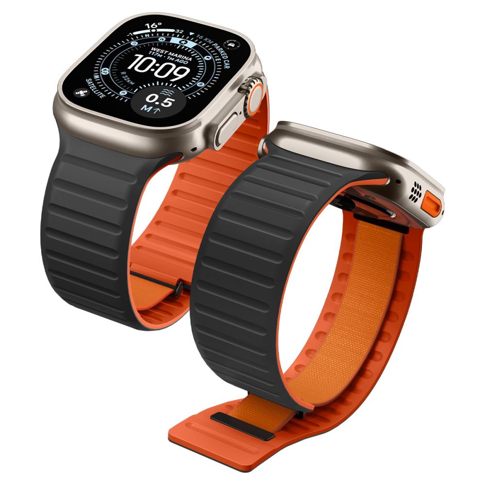 Spigen Athlex Air M-armband för Apple Watch 44–45–46–49 mm – svart och orange