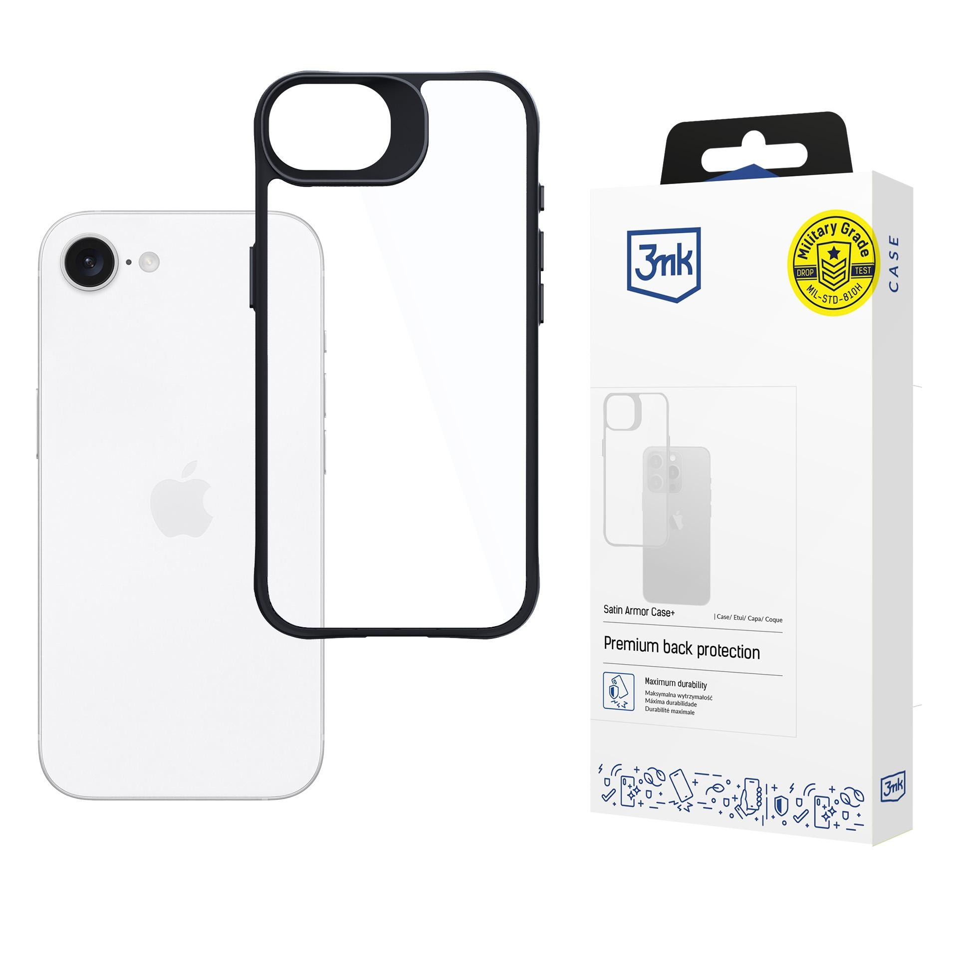 3mk Satin Armor Case+ för Apple iPhone 16e / SE 4 – transparent