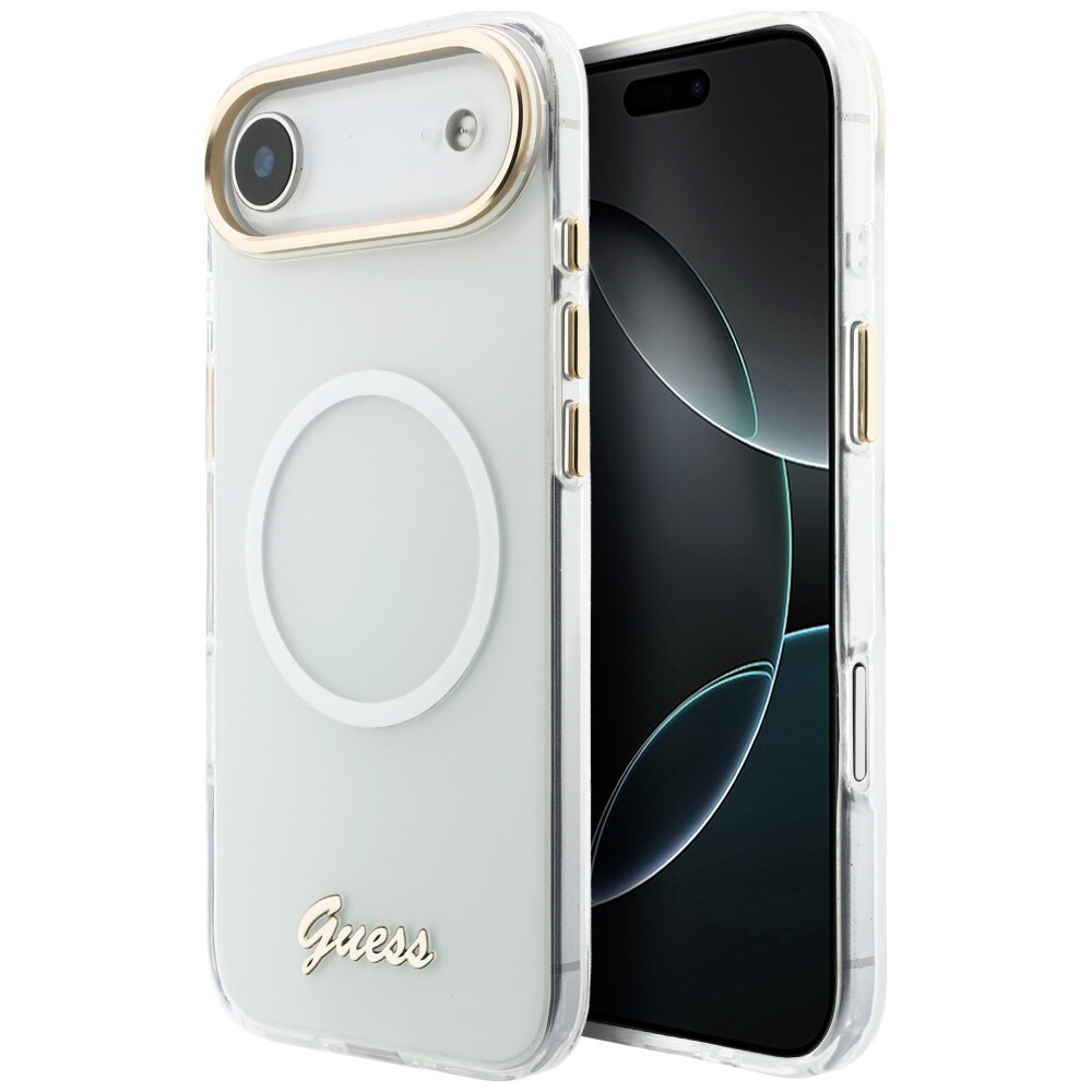 Guess IML Gradient Script Metal MagSafe-fodral för iPhone Air – Vitt