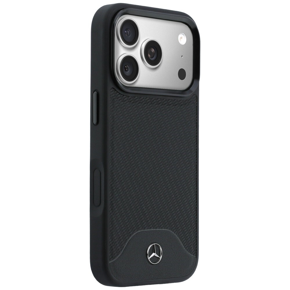 Mercedes-etui i læder med trælook og Curve MagSafe til iPhone 17 Pro – sort