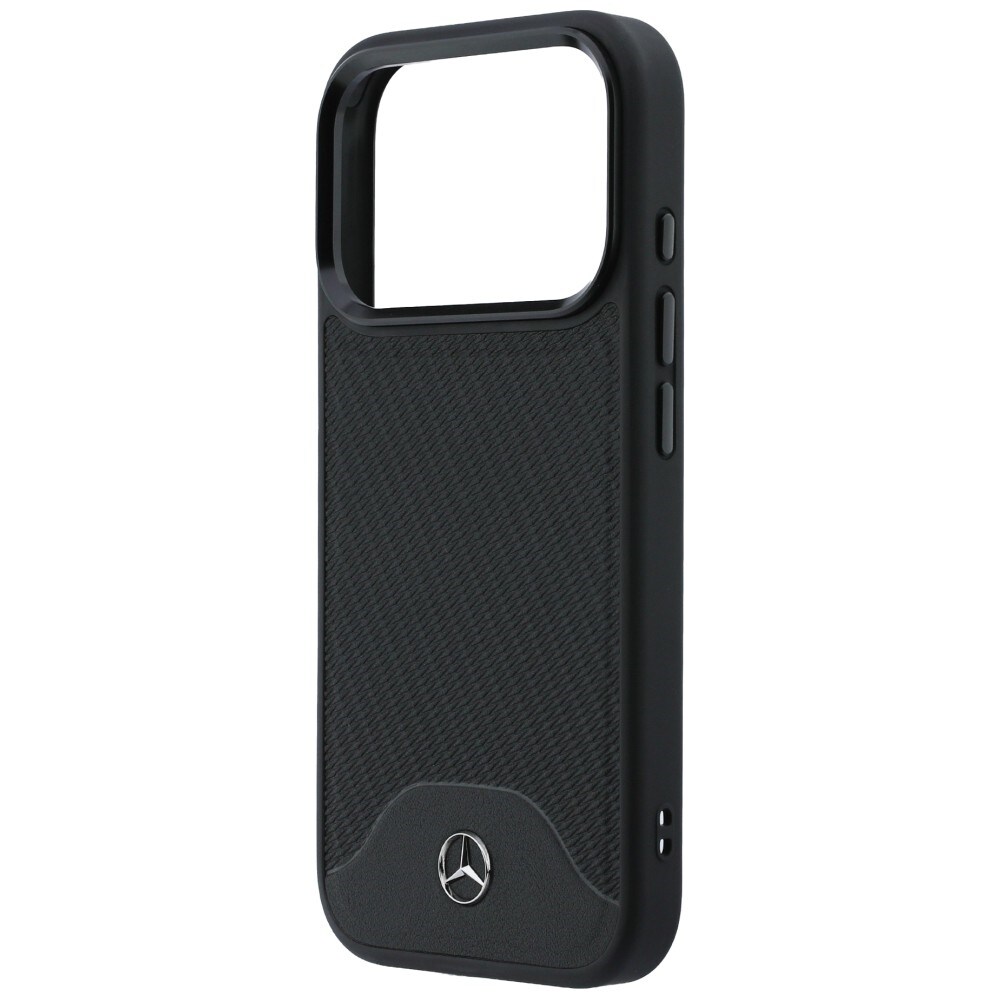Mercedes-etui i læder med trælook og Curve MagSafe til iPhone 17 Pro – sort