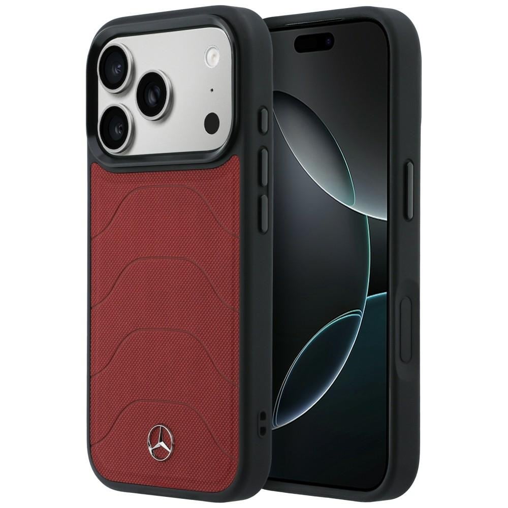 Mercedes-fodral i läder och nät med Bow Line MagSafe för iPhone 17 Pro Max – rött