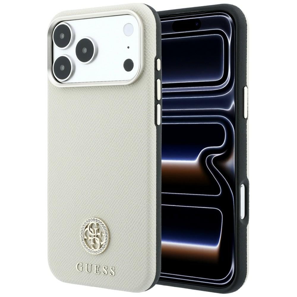 Guess MagSafe-fodral, strukturerad yta, strassstenar & logotyp för iPhone 18/17 Pro Max – beige