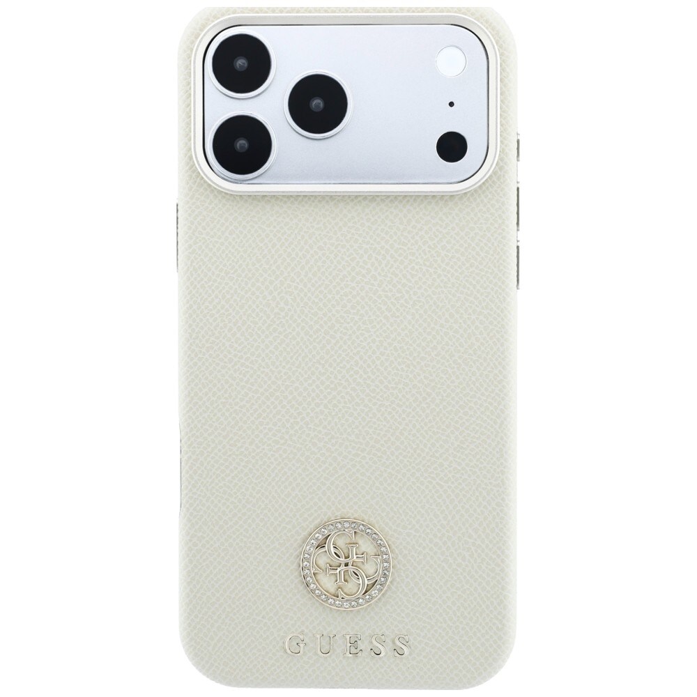 Guess MagSafe-etui med struktureret overflade, strass-sten og logo til iPhone 18/17 Pro Max – beige