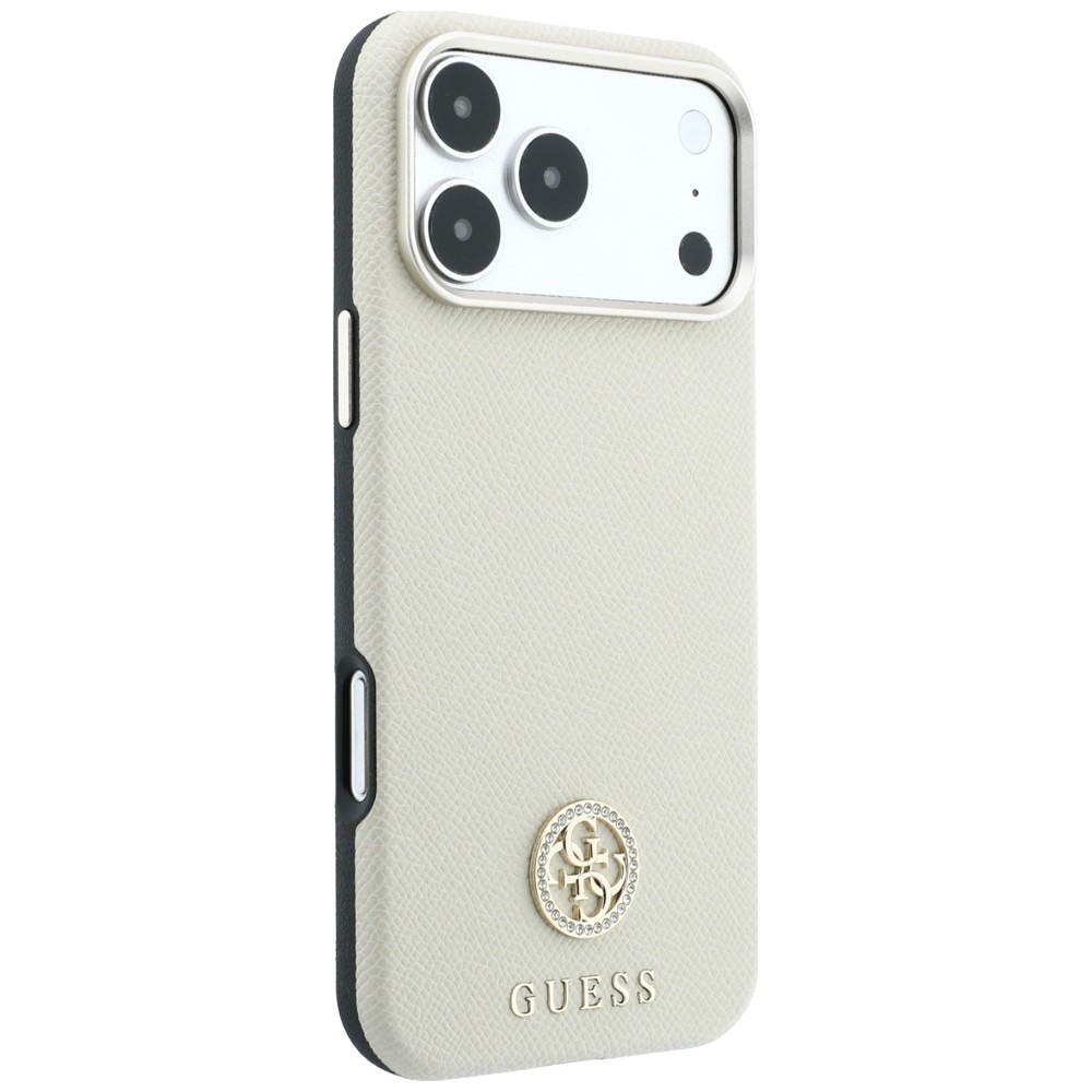Guess MagSafe-etui med struktureret overflade, strass-sten og logo til iPhone 18/17 Pro Max – beige
