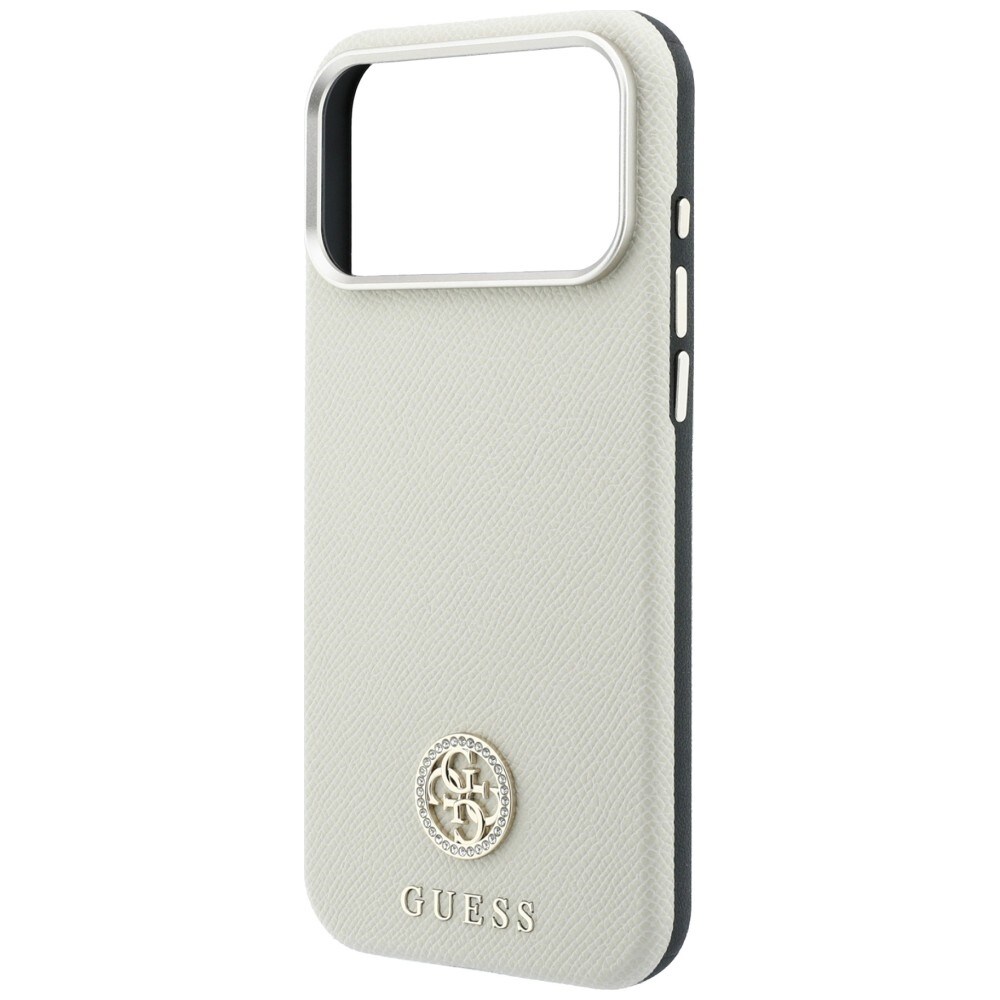 Guess MagSafe-etui med struktureret overflade, strass-sten og logo til iPhone 18/17 Pro Max – beige