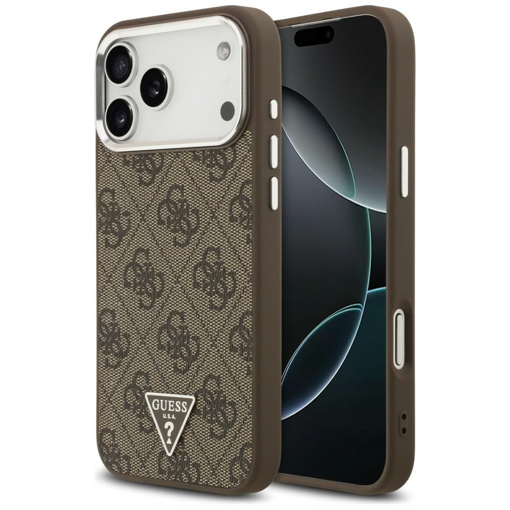 Guess 4G Triangle Logo MagSafe-fodral för iPhone 18 Pro Max / 17 Pro Max – brunt och silver