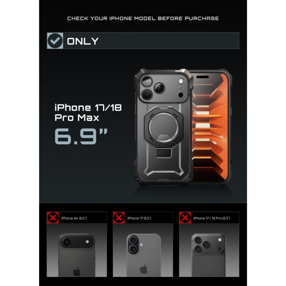 Supcase UB Grip Mag MagSafe-etui til iPhone 18 Pro Max / 17 Pro Max – Sort
