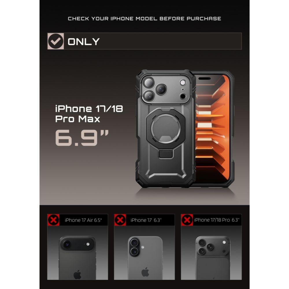 Supcase Grip Pro Mag MagSafe-etui til iPhone 18 Pro Max / 17 Pro Max – Sort