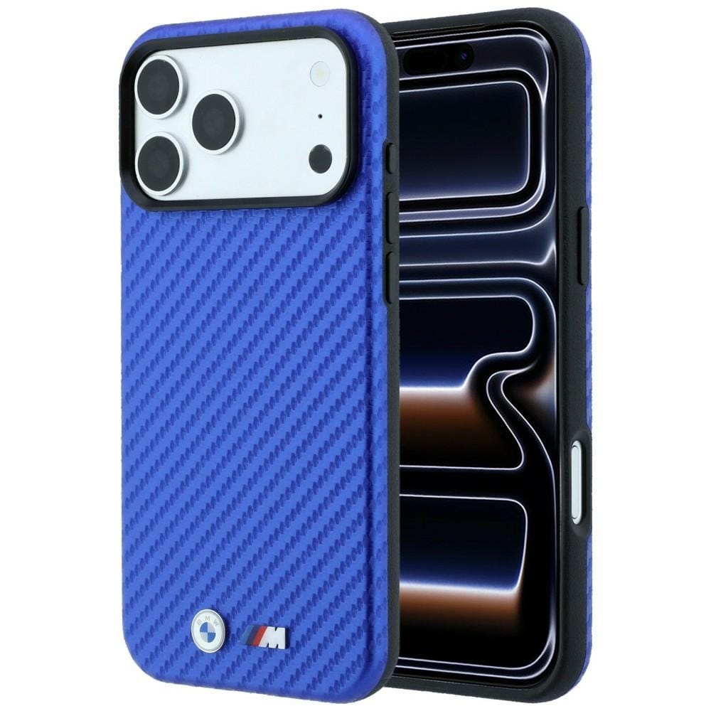 BMW MagSafe-fodral med Carbon Metal-logotyp för iPhone 17 Pro Max / 18 Pro Max – Blå