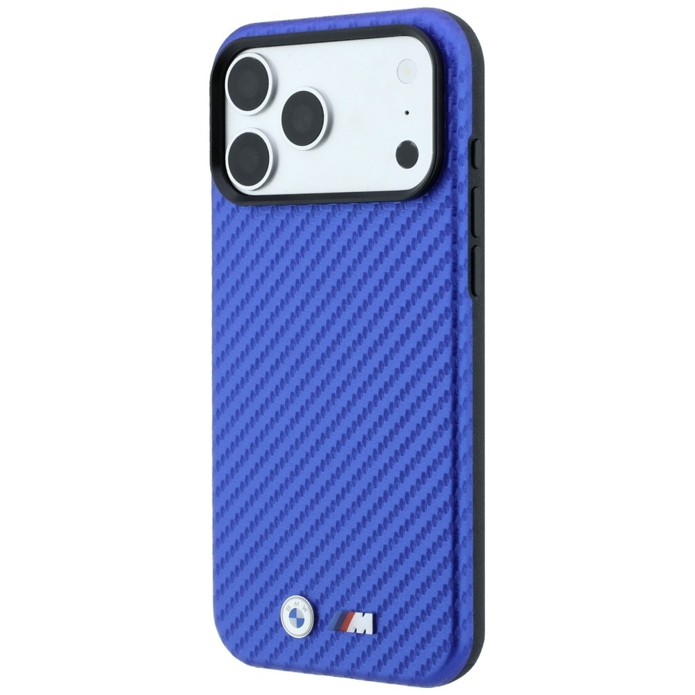 BMW M Carbon Metal-logo MagSafe-etui til iPhone 17 Pro Max / 18 Pro Max – Blå