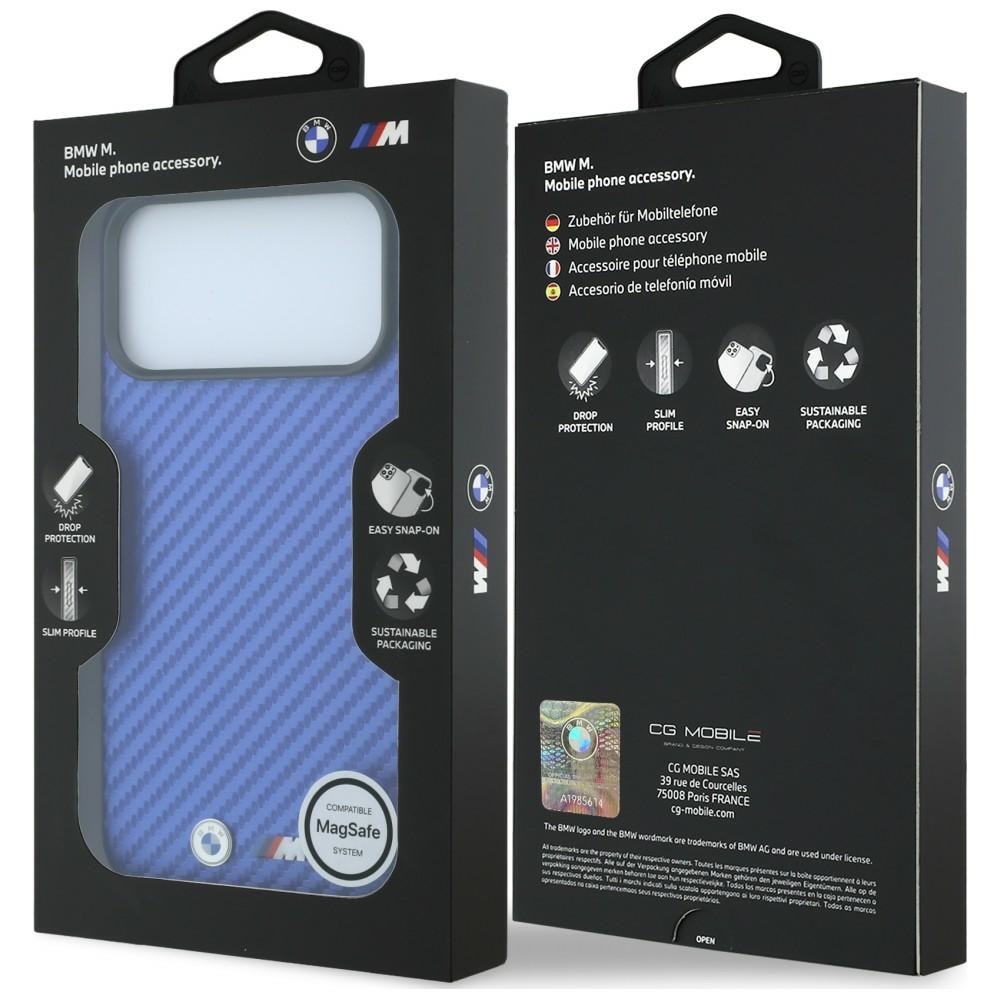 BMW M Carbon Metal-logo MagSafe-etui til iPhone 17 Pro Max / 18 Pro Max – Blå