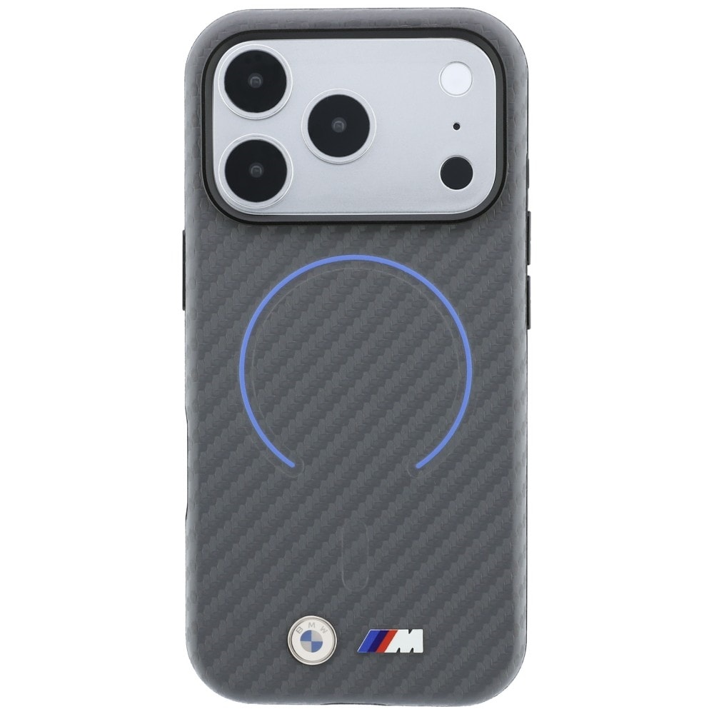 BMW Carbon-mønstret Ringl MagSafe-etui til iPhone 18 Pro / 17 Pro – Grå