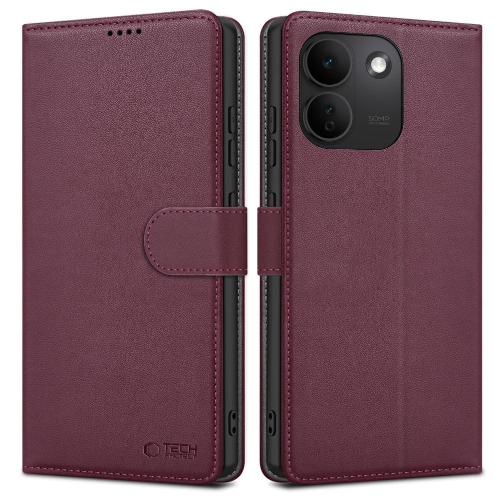 Tech-Protect plånboksfodral för Xiaomi Redmi Note 17 Pro Max 5G – vinröd