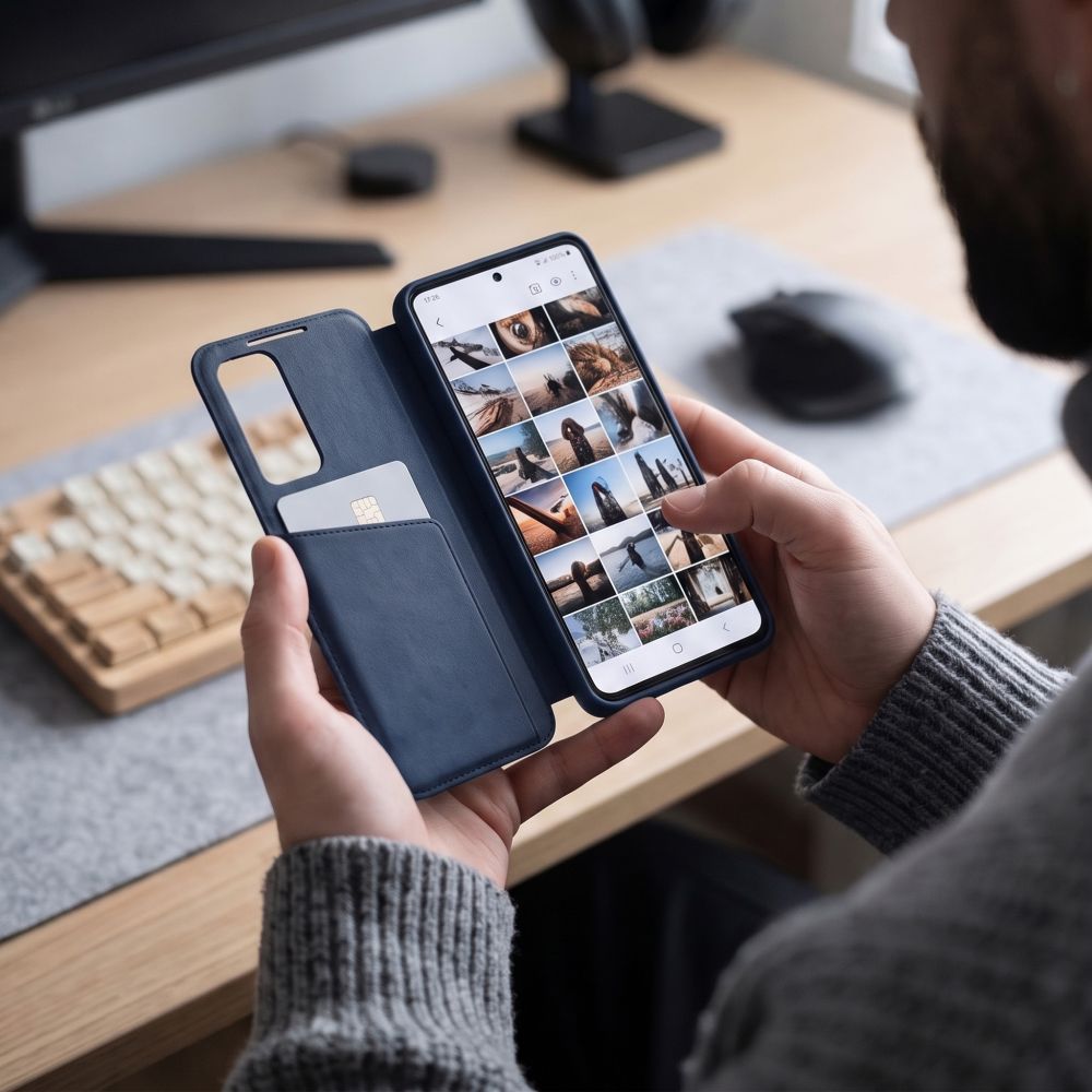 Tech-Protect Smart Wallet-etui til Samsung Galaxy S26 FE – mat marineblå