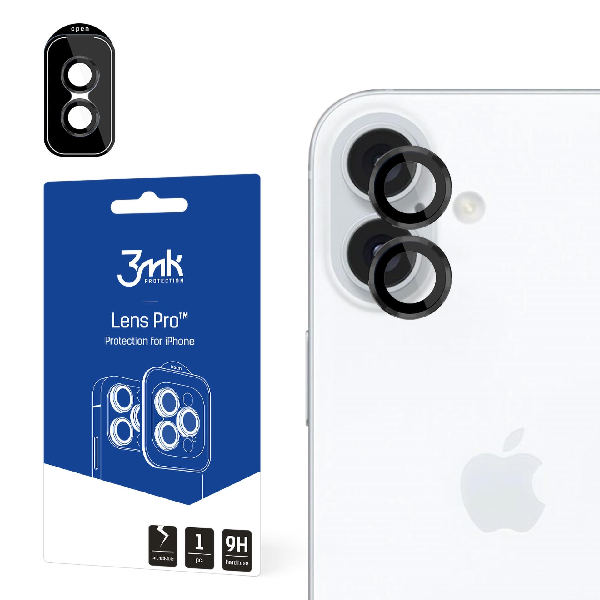 3mk Lens Protection Pro-kameraskydd med svart ram för iPhone 16 / 16 Plus