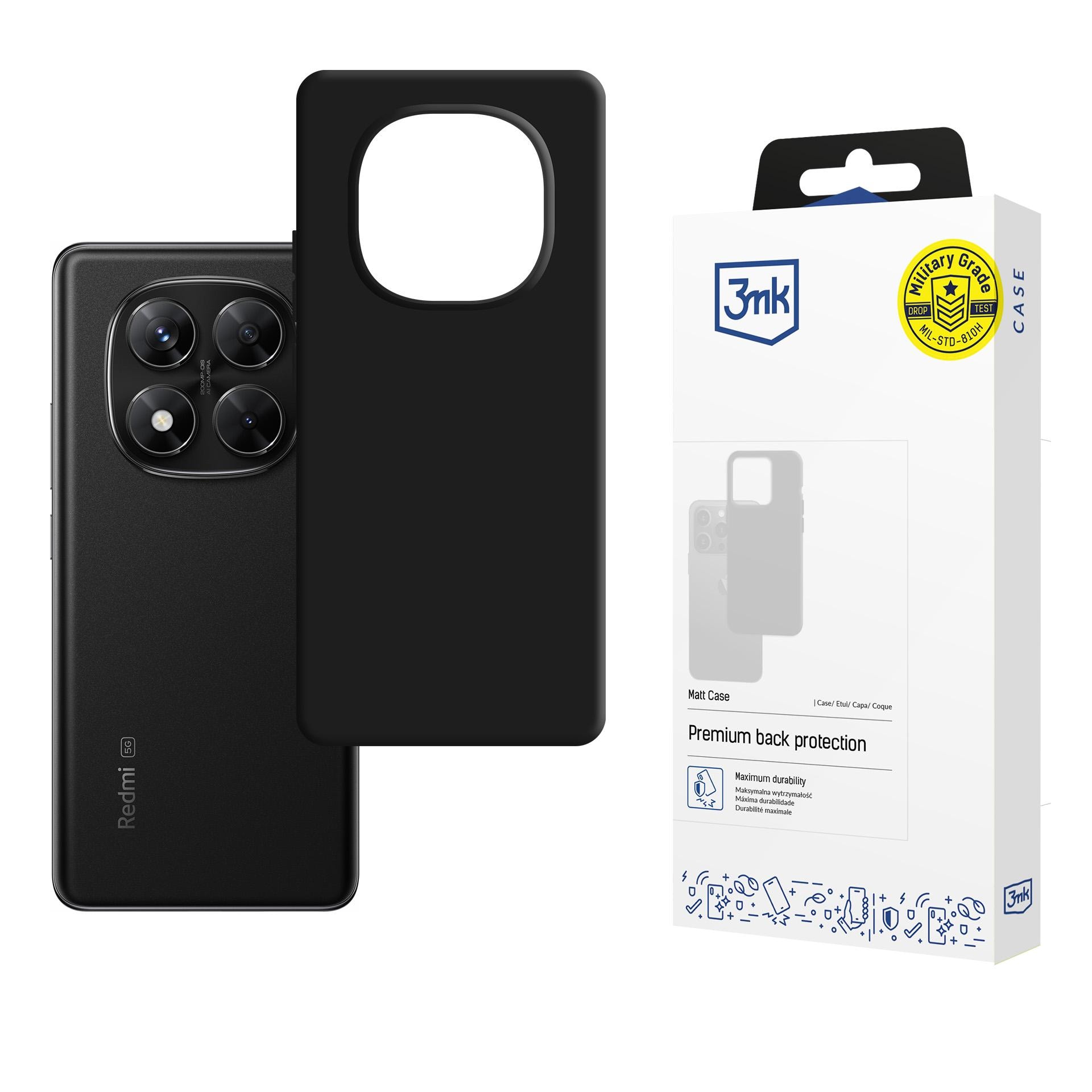 3mk Matt Case Pro til Xiaomi Redmi Note 14 PRO 5G/POCO X7 5G – Mat sort