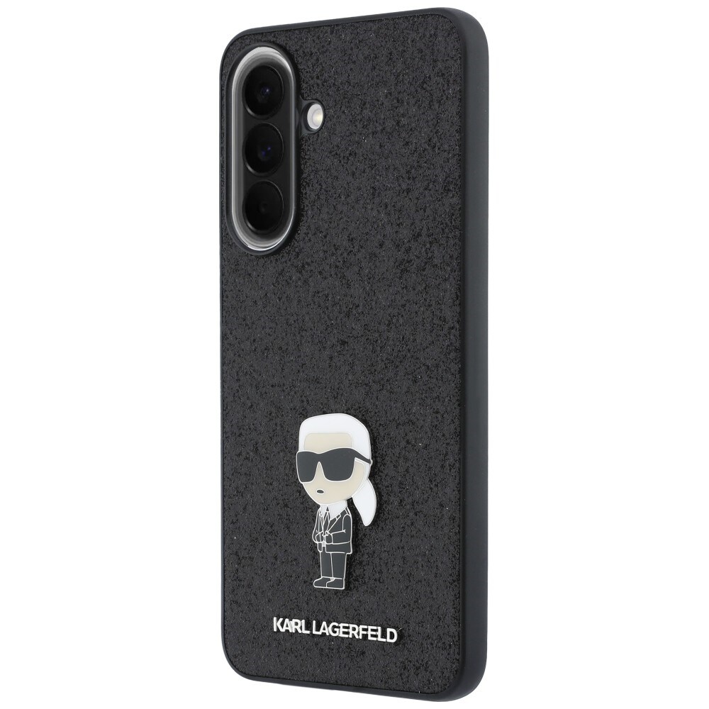 Karl Lagerfeld – Etui med fastmonteret glitter-Ikonik-logo i metal til Samsung Galaxy A37 5G – Sort