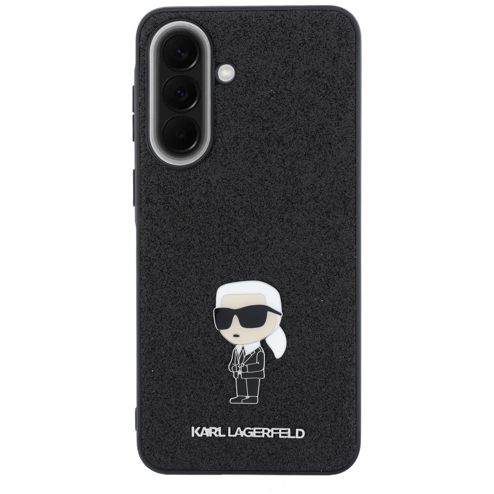 Karl Lagerfeld – Etui med fastmonteret glitter-Ikonik-logo i metal til Samsung Galaxy A37 5G – Sort