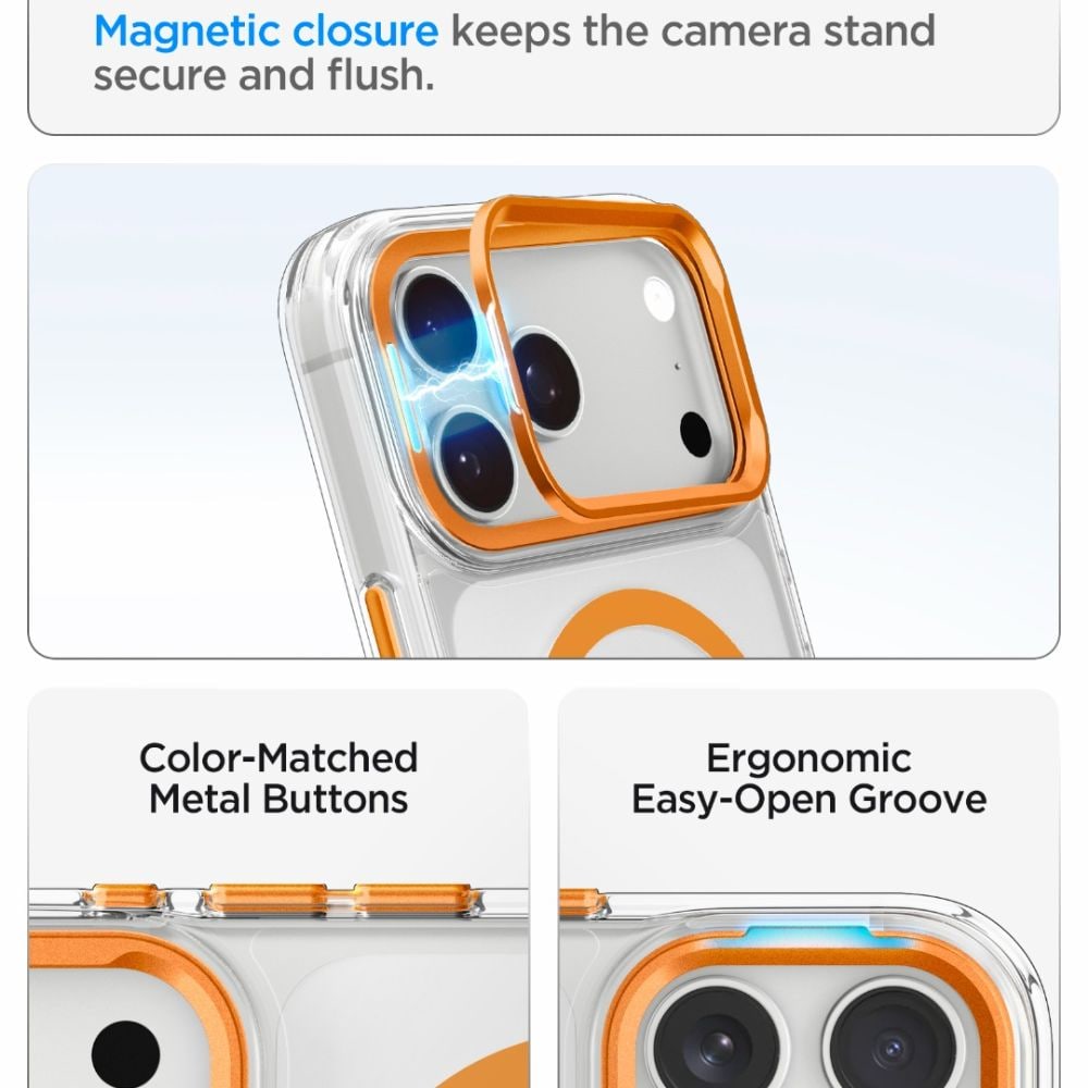 Spigen Ultra Hybrid Optik S MagSafe-etui til iPhone 18 Pro Max / 17 Pro Max – gennemsigtig orange
