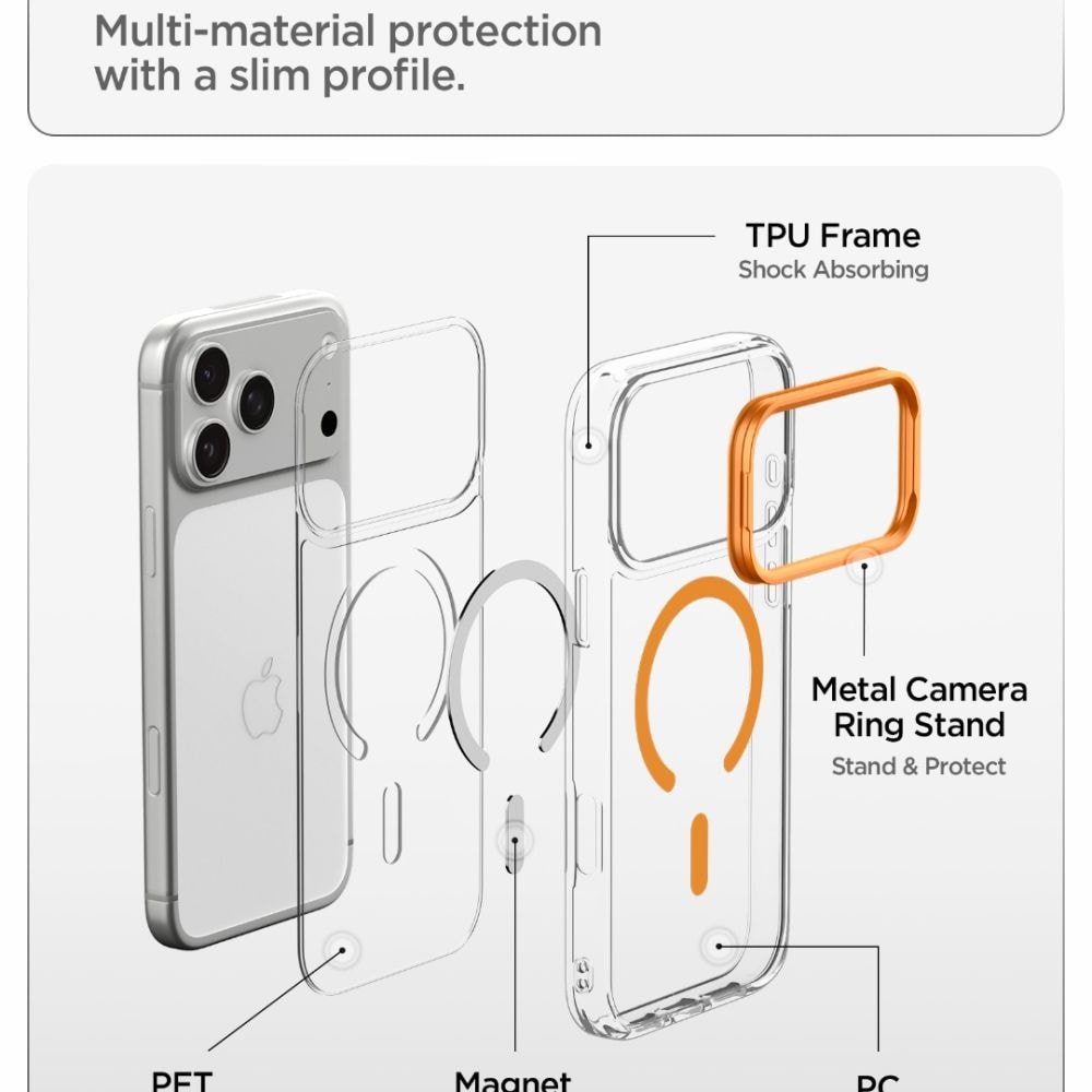 Spigen Ultra Hybrid Optik S MagSafe-etui til iPhone 18 Pro Max / 17 Pro Max – gennemsigtig orange