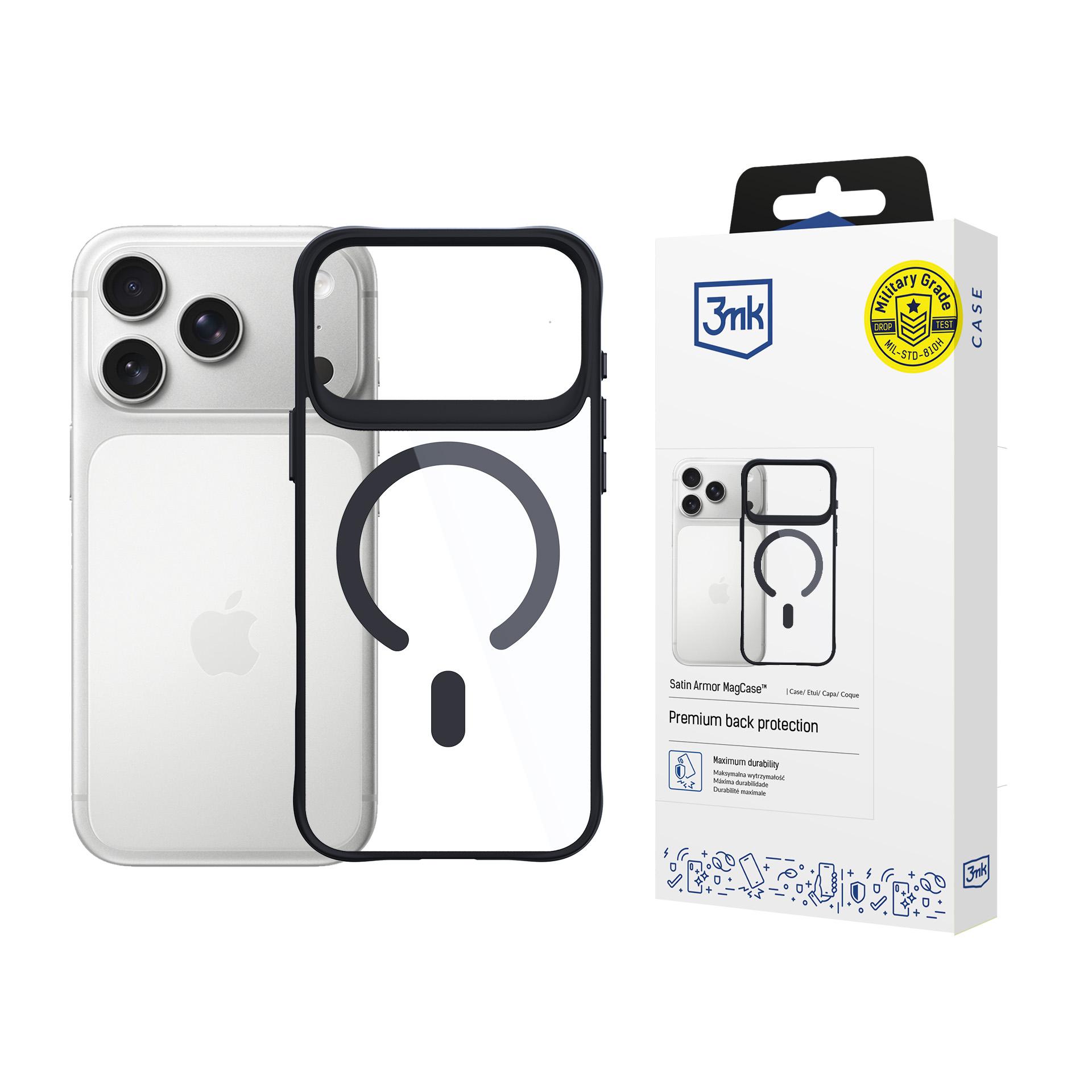 3mk Satin Armor MagCase för iPhone 17 Pro – Transparent svart