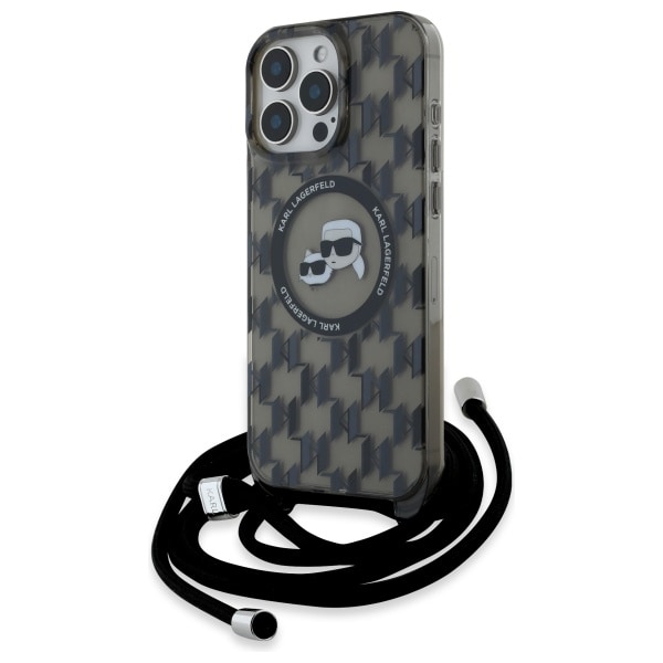 Karl Lagerfeld IML-axelremsfodral med Karl/Choupette-monogram & MagSafe för iPhone 16 Pro – Svart