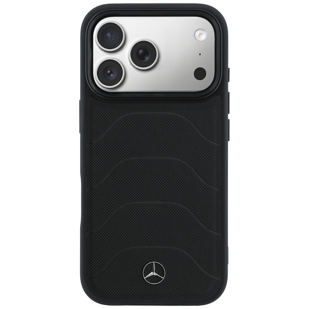 Mercedes læder-mesh-etui med sløjfe og MagSafe til iPhone 17 Pro – Sort