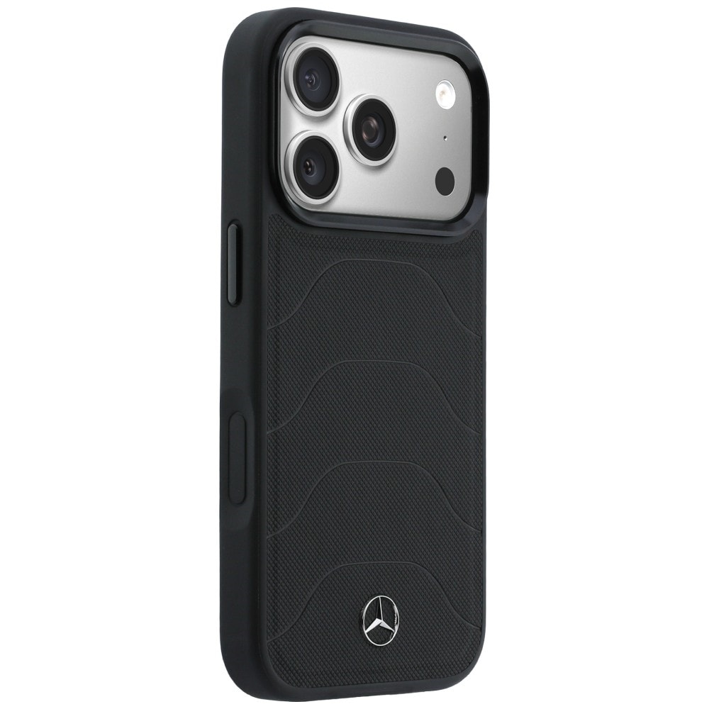 Mercedes læder-mesh-etui med sløjfe og MagSafe til iPhone 17 Pro – Sort