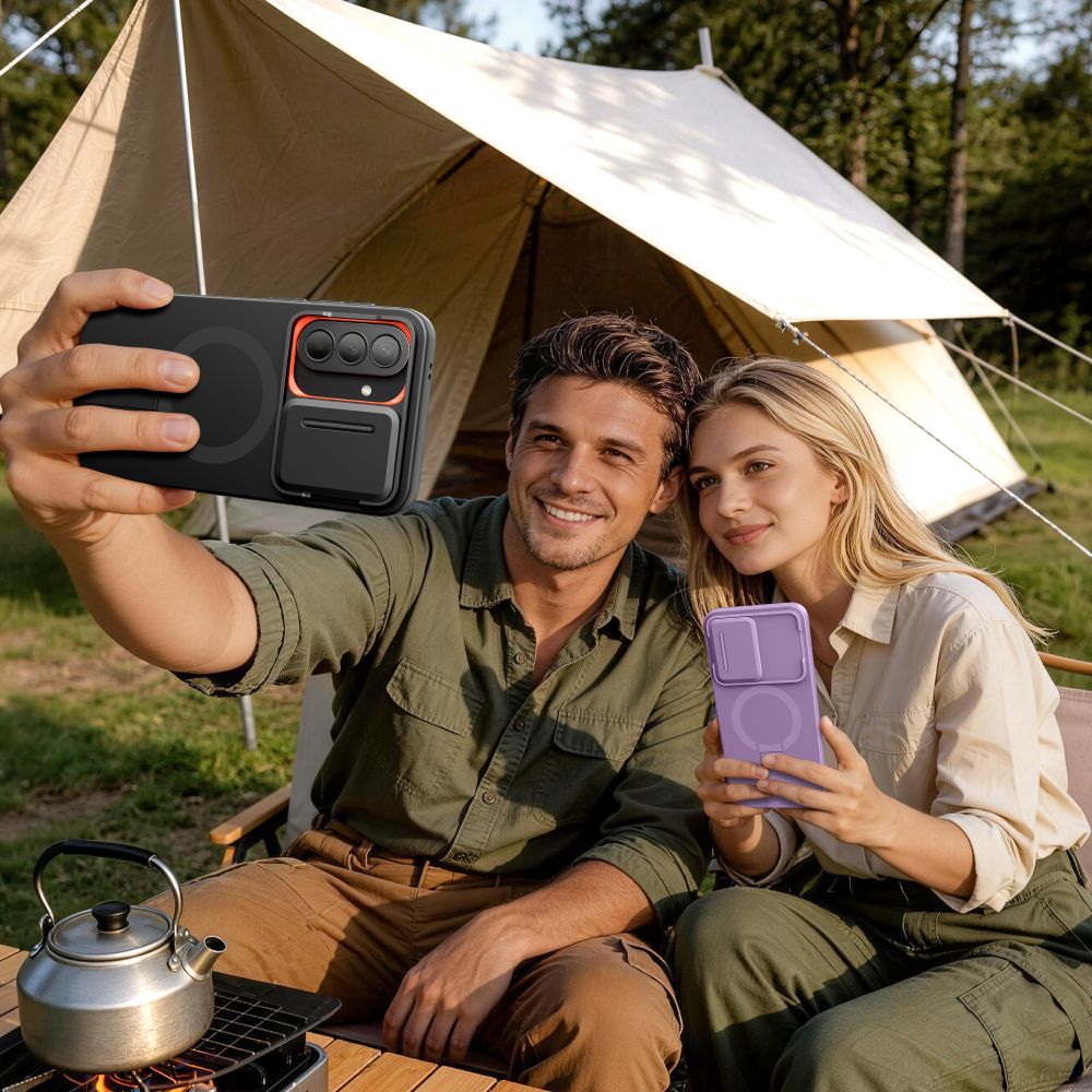 Tech-Protect Kevlar Aura MagSafe-etui til Samsung Galaxy A57 – sort og orange