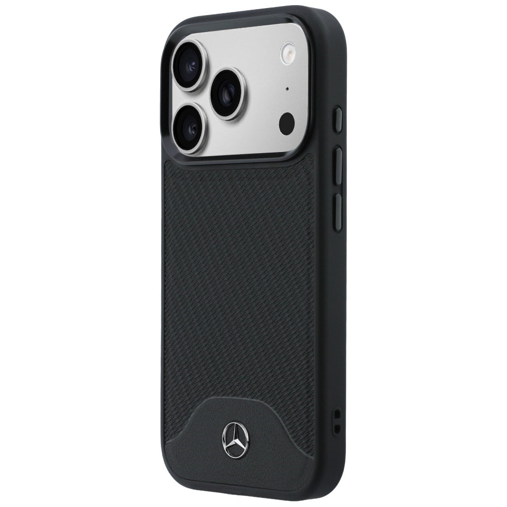 Mercedes-etui i læder med trælook og Curve MagSafe til iPhone 17 Pro Max – sort