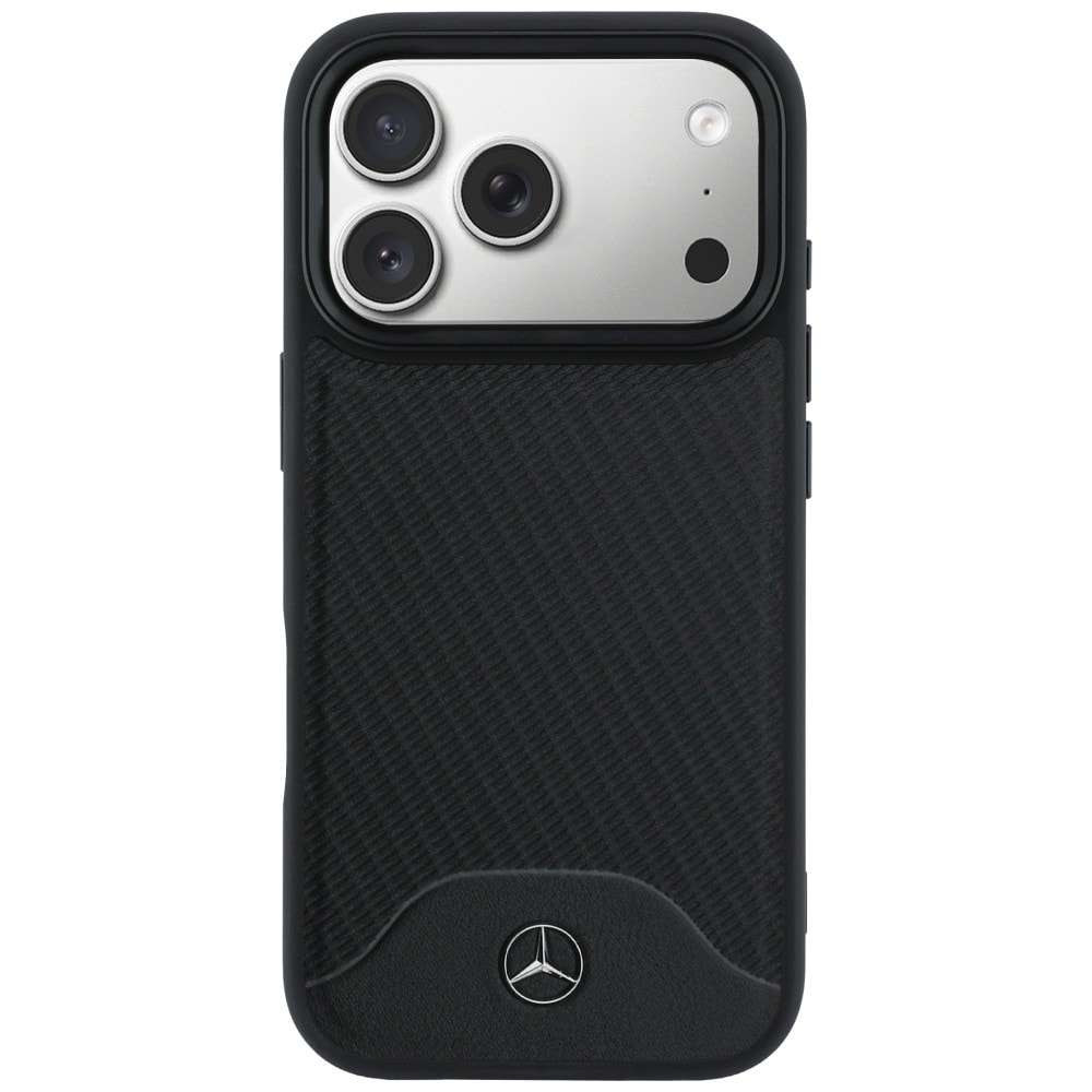 Mercedes-etui i læder med trælook og Curve MagSafe til iPhone 17 Pro Max – sort