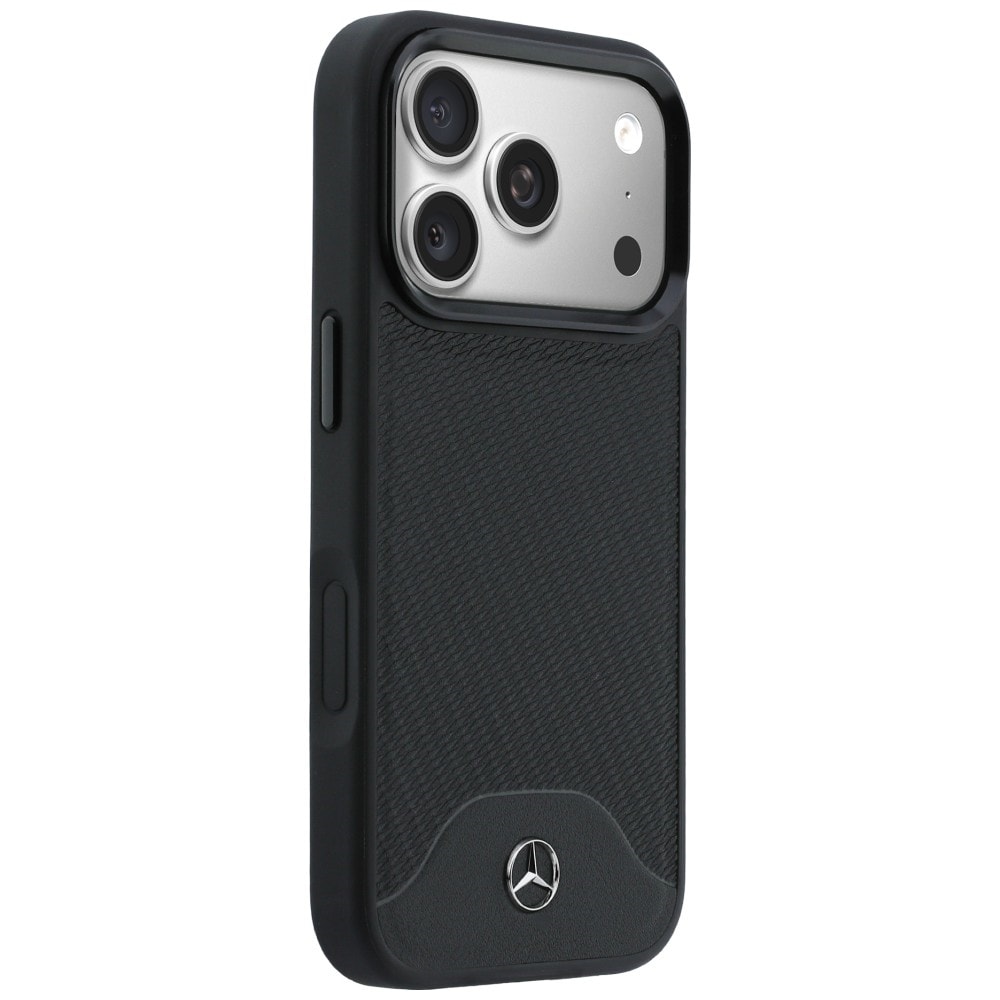 Mercedes-etui i læder med trælook og Curve MagSafe til iPhone 17 Pro Max – sort